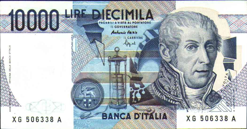 10000 Lire con il volto di Alessandro Volta